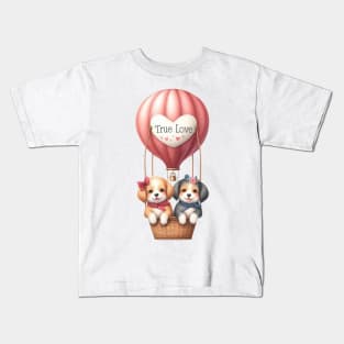 Valentine Dog Couple On Hot Air Balloon Kids T-Shirt